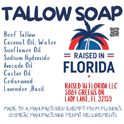Handcrafted Tallow Soap | Cedarwood, Lavender, & Basil Scent — Free Shipping