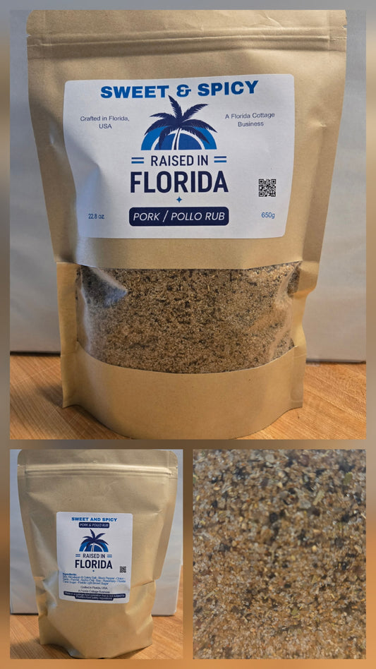 8) SWEET & SPICY PORK/POLLO RUB (22.8 oz)