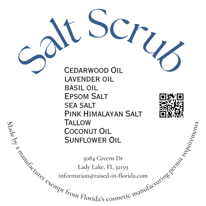 Handcrafted Salt Scrub | Cedarwood, Lavender, Basil — Free Shipping